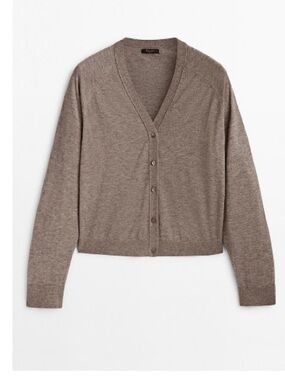 Massimo Dutti V-Neck cardigan with buttons - mink color